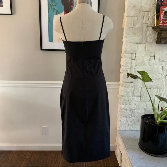 Vintage  90s Minimalist Black Dress Spaghetti Straps Midi Side Slit Size Small - Picture 2 of 11